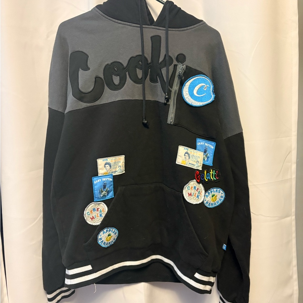 Cookies Men's XL Sf Berner Award Tour Black and Gray Hoodie with Patches